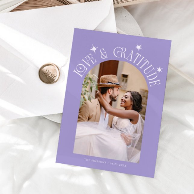 Carte De Remerciements Love & Gratitude Minimal Wedding Photo Lilac (Créateur téléchargé)