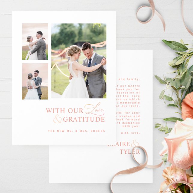 Carte De Remerciements Love & Gratitude Photo Blush Peach Mariage (Créateur téléchargé)
