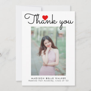 Carte De Remerciements Love Heart Script Classe de 2023 Graduation Photo