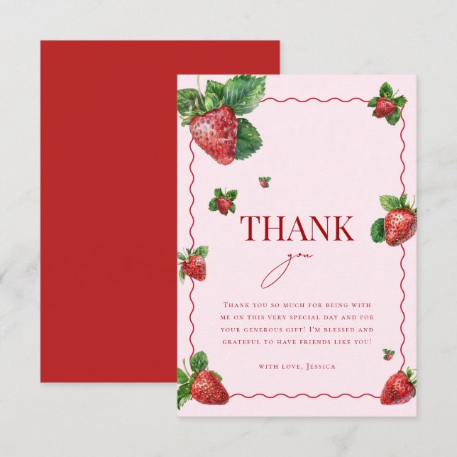 Carte De Remerciements Love is Berry Sweet Pink Strawberry Bridal Shower (Devant / Derrière)