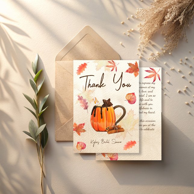 Carte De Remerciements Love is brewing automne thé à la citrouille enterr (Love is brewing fall coffee pumpkin tea party bridal shower thank you cards)