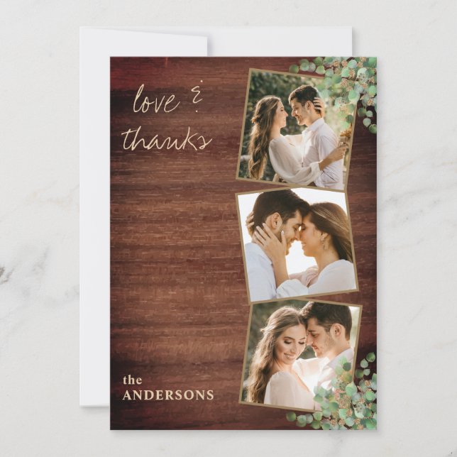 Carte De Remerciements Love & Thanks 3 Photo Botanical Green Mariage (Devant)