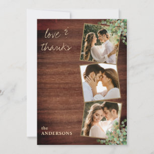 Carte De Remerciements Love & Thanks 3 Photo Botanical Green Mariage