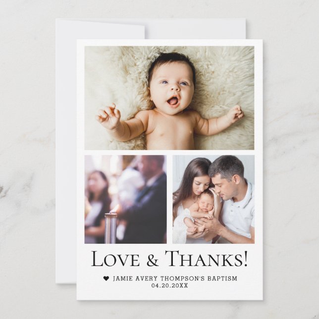 Carte De Remerciements Love & Thanks Baby Baptism Photo Collage Grid  (Devant)