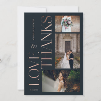 Carte De Remerciements Love & Thanks Classy Marine Rose Gold Mariage Phot