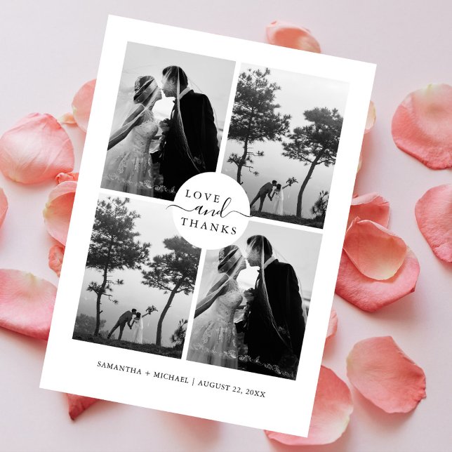Carte De Remerciements Love & Thanks Elegant 4 Photo Collage Mariage (Créateur téléchargé)
