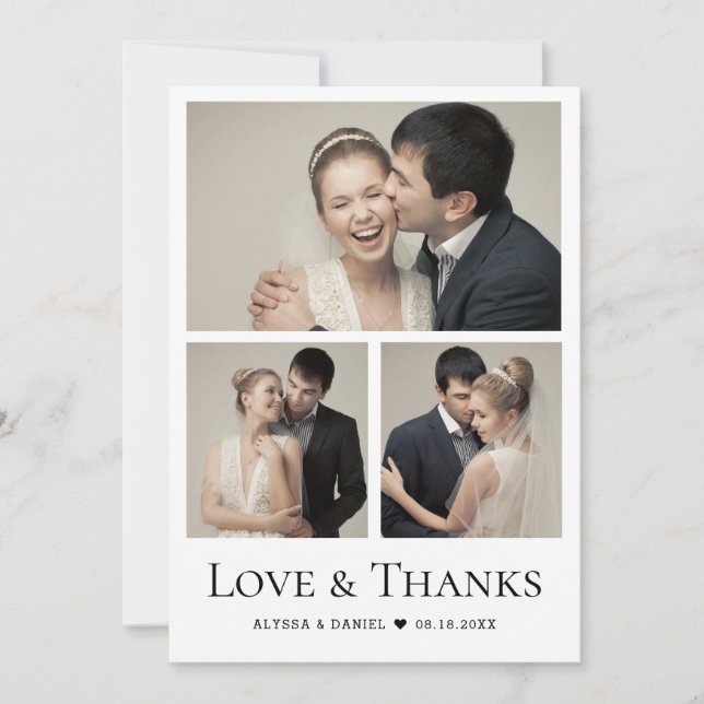 Carte De Remerciements Love & Thanks Heart Modern Mariage Photo Collage (Devant)