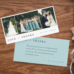 Carte De Remerciements Love & Thanks Minimal 3 Photo Collage Mariage