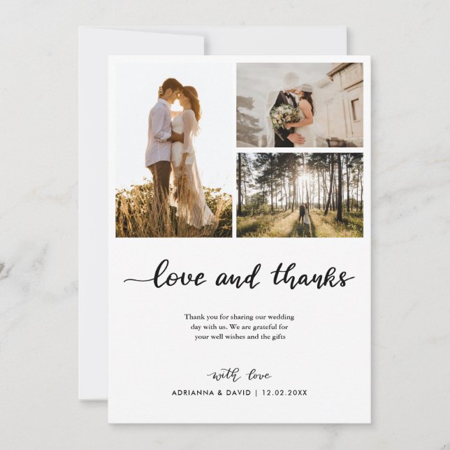 Carte De Remerciements Love & Thanks Script Mariage Couple Photo Collage (Devant)