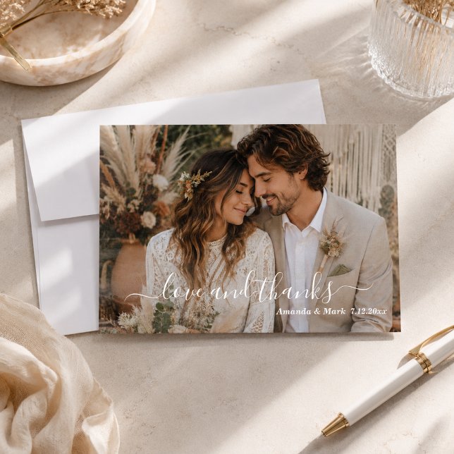 Carte De Remerciements Love & Thanks Script Photo Boho Mariage  (Créateur téléchargé)