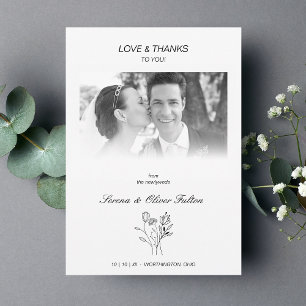 Carte De Remerciements Love & Thanks Wedding Floral Whimsical Script 