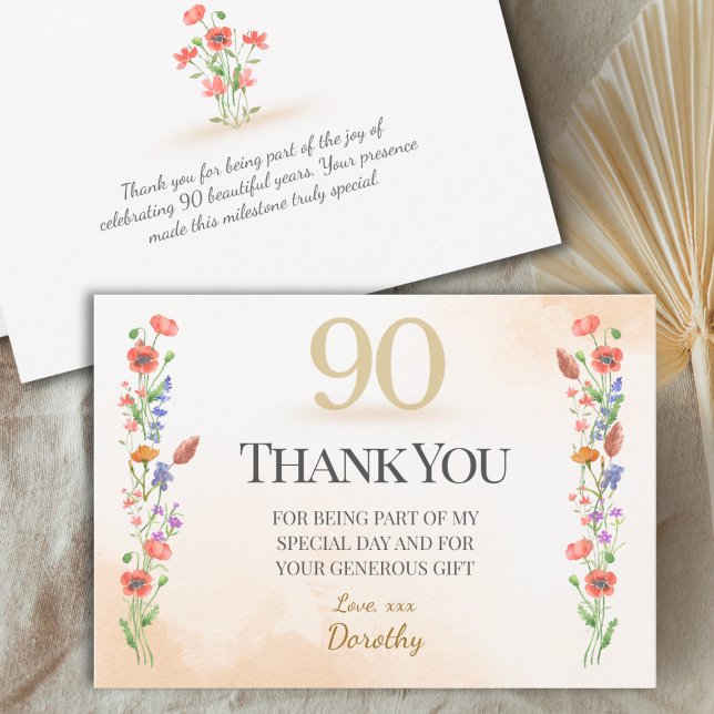 Carte De Remerciements Lovely 90th Birthday – Wildflower Design (Créateur téléchargé)