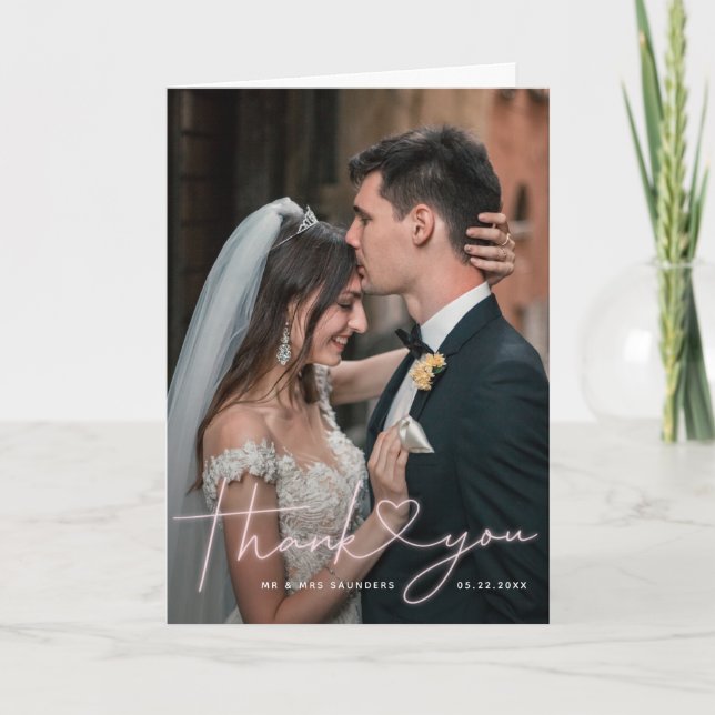 Carte De Remerciements Lovely Neon Pink Heart Mariage Photo (Devant)