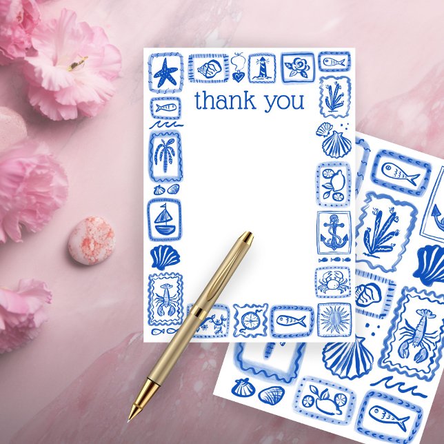 Carte De Remerciements LoveNotes de la Mer Fête de Mariage Moderne et Mig (LoveNotes from the Sea Modern Cute Bridal Shower Thank You Card
)