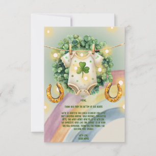 Carte De Remerciements Lucky Charm Shamrock et Baby shower Rainbow