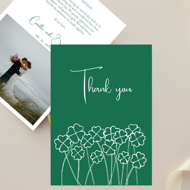 Carte De Remerciements Lucky Clover Emerald Green Chic Mariage photo (Créateur téléchargé)