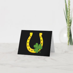 Carte De Remerciements Lucky Golden Horseshoe avec Shamrock sur noir