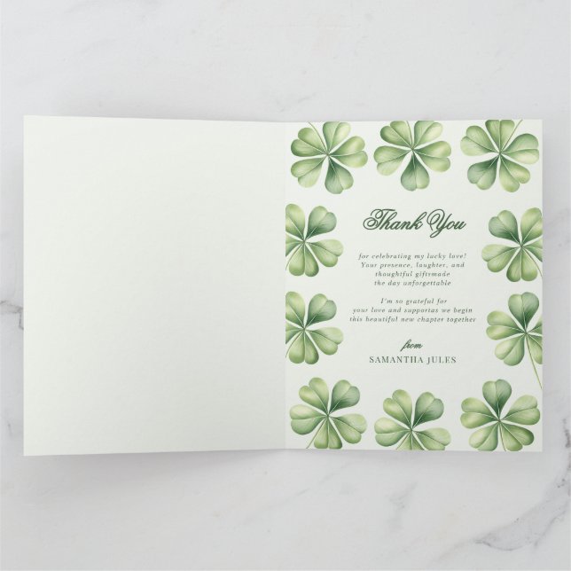 Carte De Remerciements Lucky in Love Bridal Shower Green Shamrock  (Intérieur)