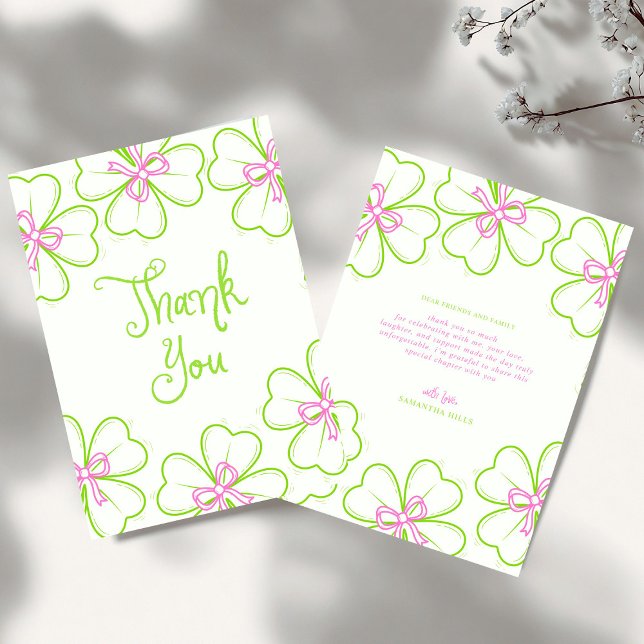 Carte De Remerciements Lucky in Love Bridal Shower Pink Green Shamrock  (Créateur téléchargé)