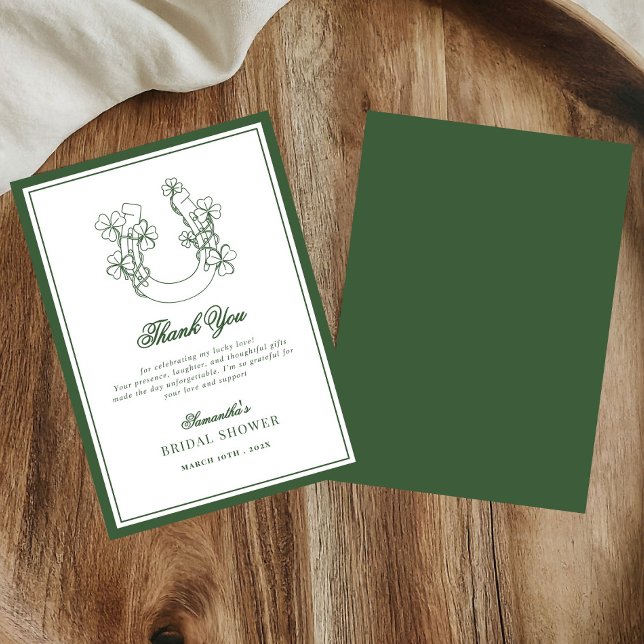 Carte De Remerciements Lucky in Love Shamrock Horseshoe Bridal Shower (Créateur téléchargé)