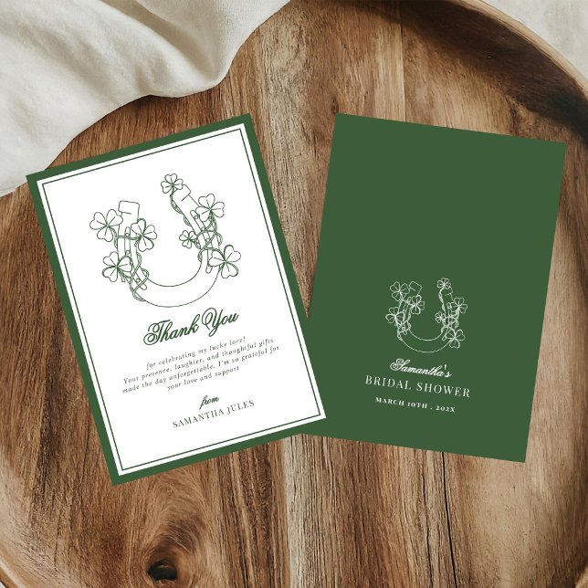 Carte De Remerciements Lucky in Love Shamrock Horseshoe Bridal Shower (Créateur téléchargé)