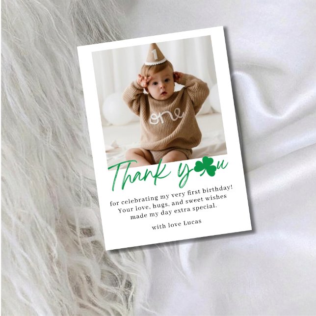 Carte De Remerciements Lucky One First Birthday Shamrock Photo Thank You (Créateur téléchargé)