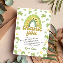 Lucky One Rainbow Shamrock Birthday Thank You Card