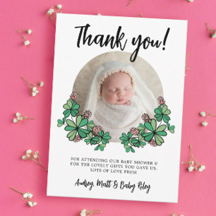 Carte De Remerciements Lucky Rose Clovers Photo Girl Baby shower