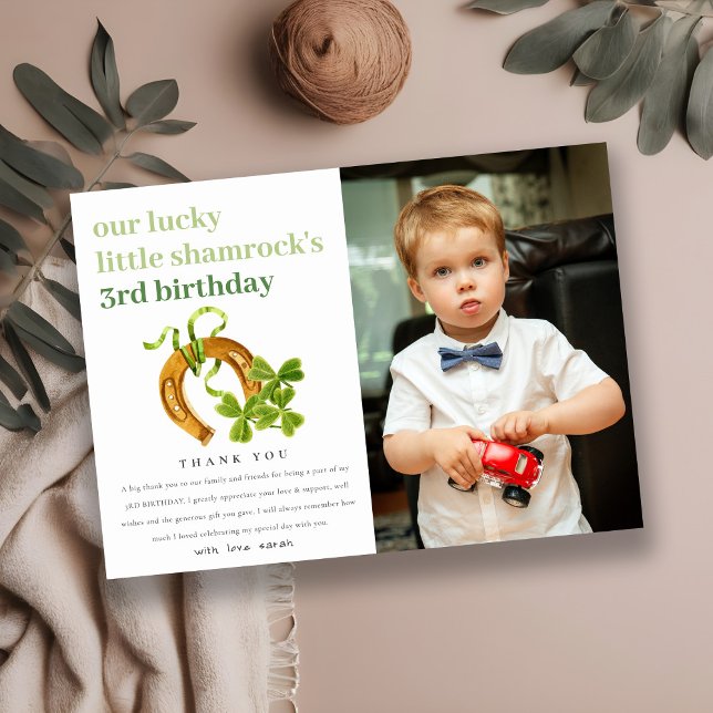 Carte De Remerciements Lucky Shamrock St Patrick Day Enfants Photo Annive (Créateur téléchargé)