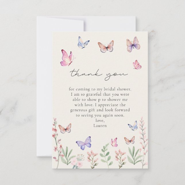 Carte De Remerciements Lui me donne des papillons Mariage élégant (Devant)