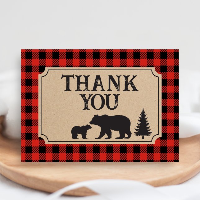 Carte De Remerciements Lumberjack Bear Baby Shower  (Bear Plaid Baby Shower Thank You Card)