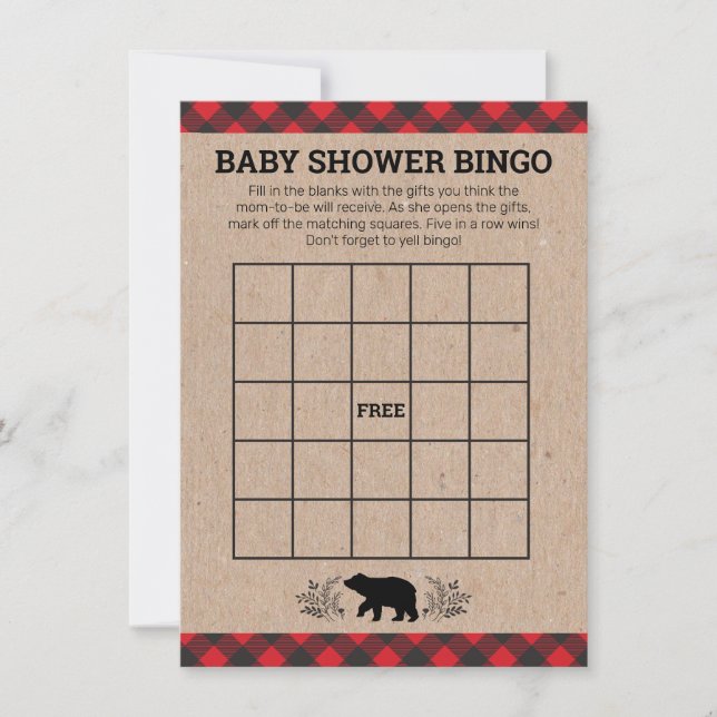 Carte De Remerciements Lumberjack Bear Kraft Baby shower Bingo Card (Devant)