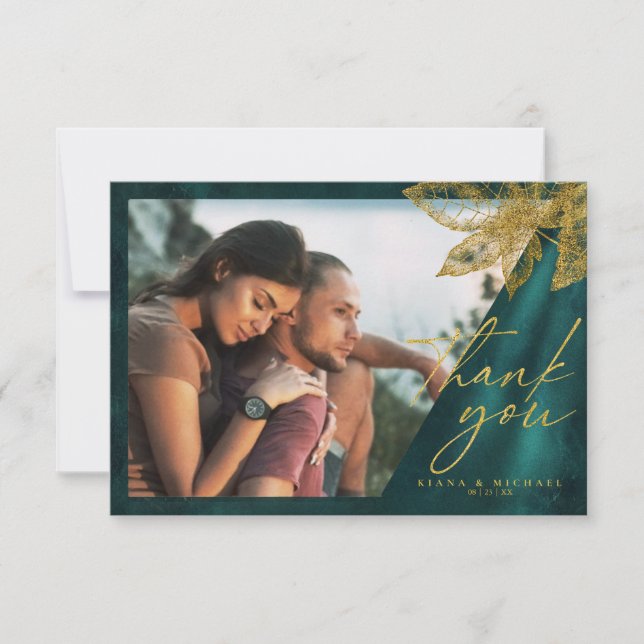 Carte De Remerciements Lumière de la Lune Mariage Emerald Green ID881 (Devant)