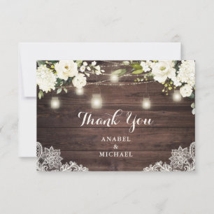 Carte De Remerciements Lumière de mariage à cordes Fleur blanche en dente