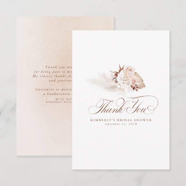 Carte De Remerciements Lumière élégante de la graminée de Pampas Fleurs R (Devant / Derrière)