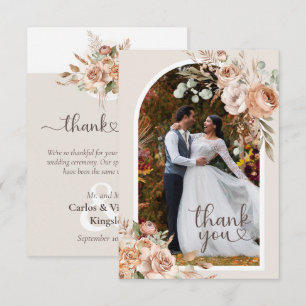 Carte De Remerciements Lumière Terre Tone Rustique Boho Mariage Floral
