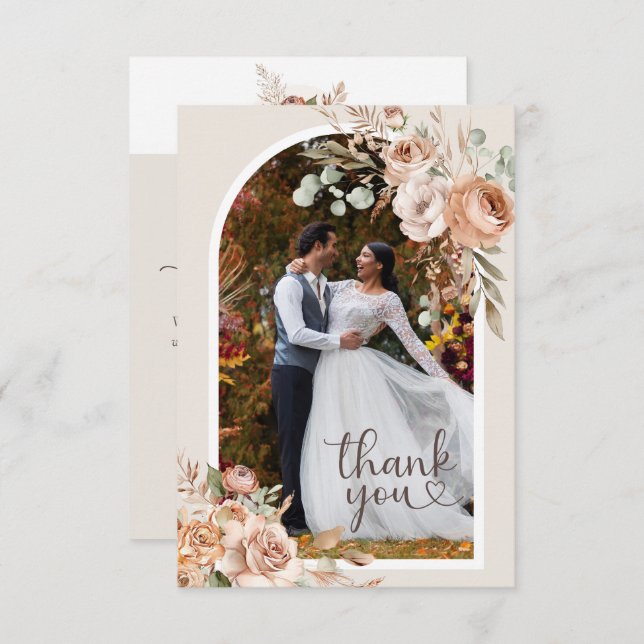 Carte De Remerciements Lumière Terre Tone Rustique Boho Mariage Floral (Devant / Derrière)