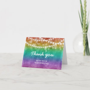 Carte De Remerciements Lumières à cordes arc-en-ciel ombré Gay mariage