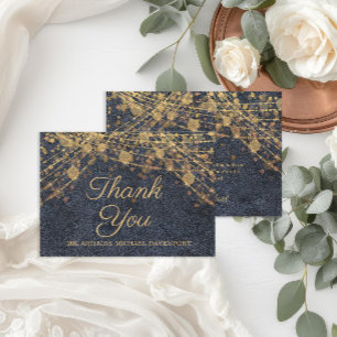 Carte De Remerciements Lumières à cordes bleues et dorées Rustic Glam pou