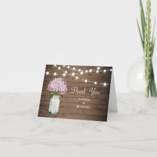 Carte De Remerciements Lumières à cordes en jarre mason avec fleurs d'hyd