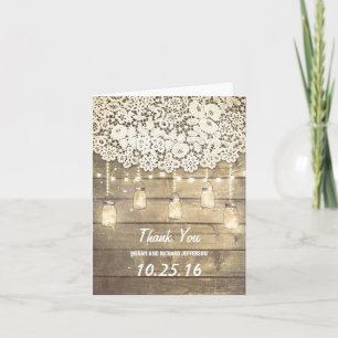 Carte De Remerciements Lumières de bois de dentelle pot mason mariage gra
