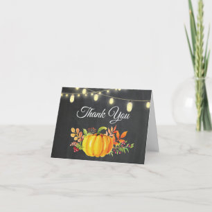 Carte De Remerciements Lumières de chaîne de citrouille d'automne de tabl