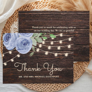 Carte De Remerciements Lumières de chaîne en bois rustique mariage floral