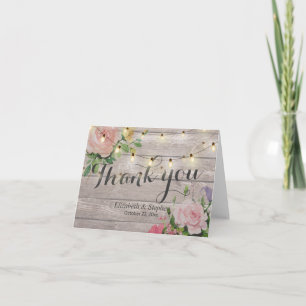 Carte De Remerciements Lumières de Chaîne Florales en Bois Rustique Maria