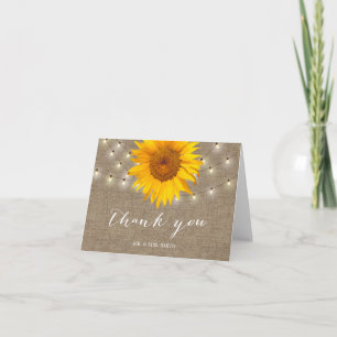 Carte De Remerciements Lumières de Chaîne Rustiques Tournesol Mariage Rem