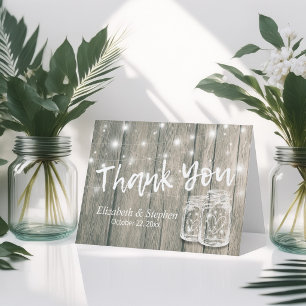 Carte De Remerciements Lumières de jarre de maçon en bois rustique de rem