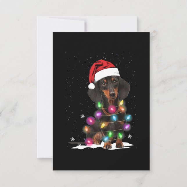 Carte De Remerciements Lumières De Noël Dachshund Avec Neige (Devant)
