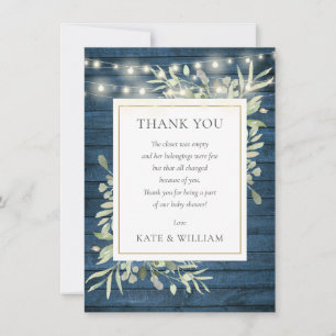 Carte De Remerciements Lumières en bois rustique bleu et verdure Poème po