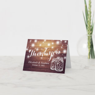 Carte De Remerciements Lumières en bois rustiques de pot de maçon de