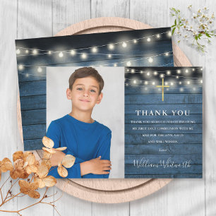 Carte De Remerciements Lumières en guirlande bleues rustiques pour la pho